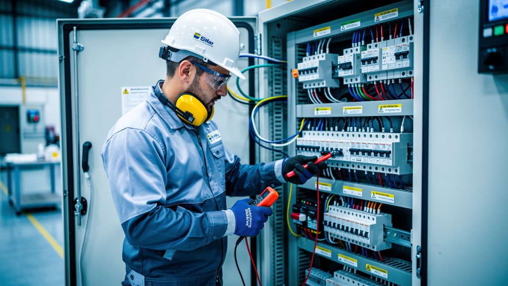 Técnico M2E realizando manutenção elétrica predial